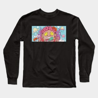 Super dope brain is on fire cartoon colorful illustration Long Sleeve T-Shirt